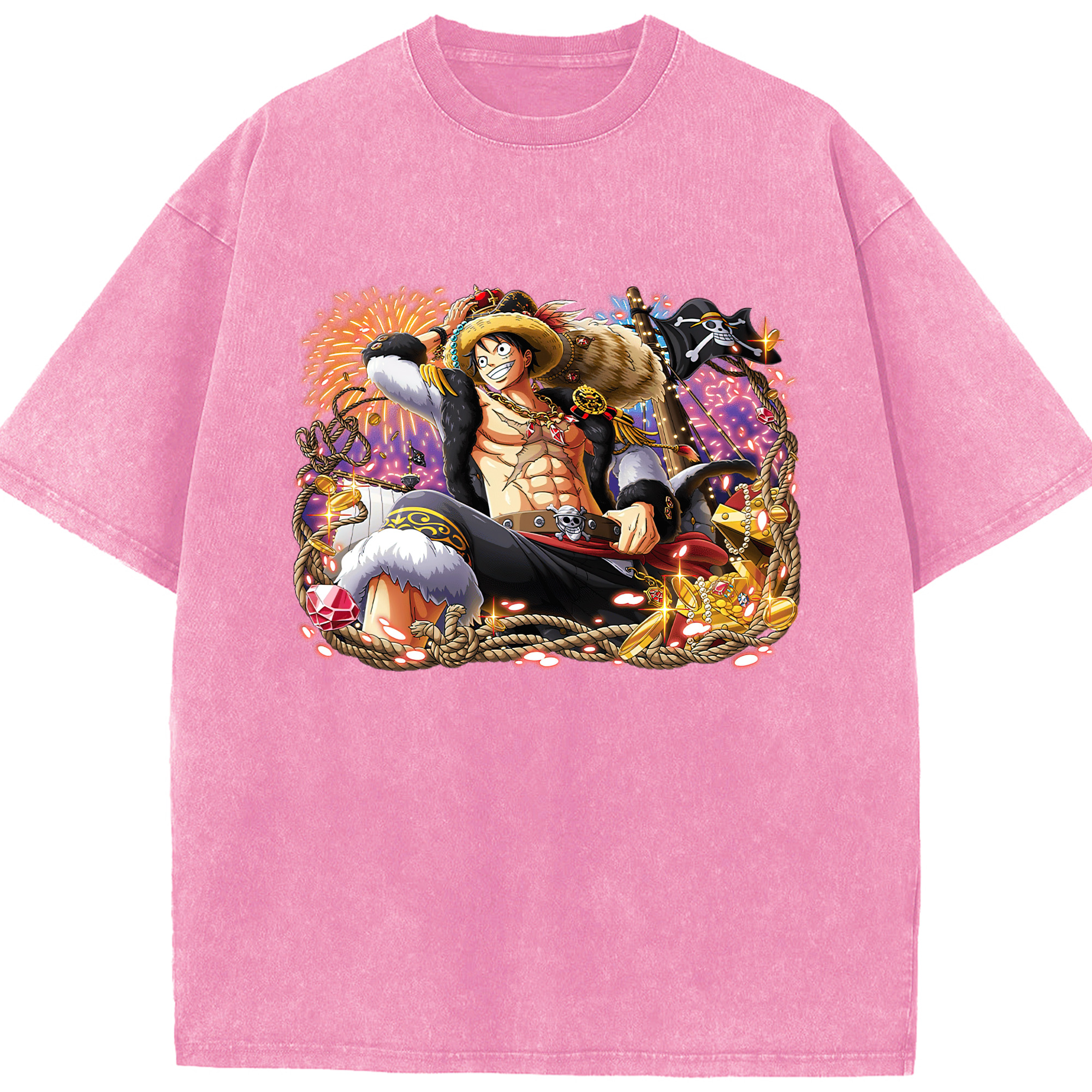 ワンピース モンキー・D・ルフィ ONE PIECE Monkey D. Luffy 綿100% ヴィンテージ風 半袖Tシャツ（フロントプリント）